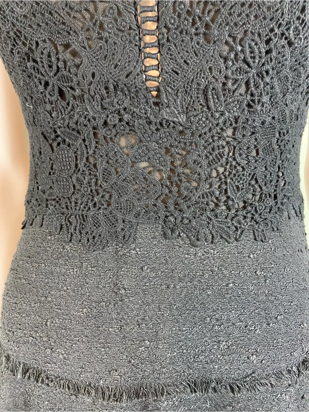 Rebecca Taylor Lace Tweed Black Crochet Lace Fit-and-Flare Mini Dress Sz 0